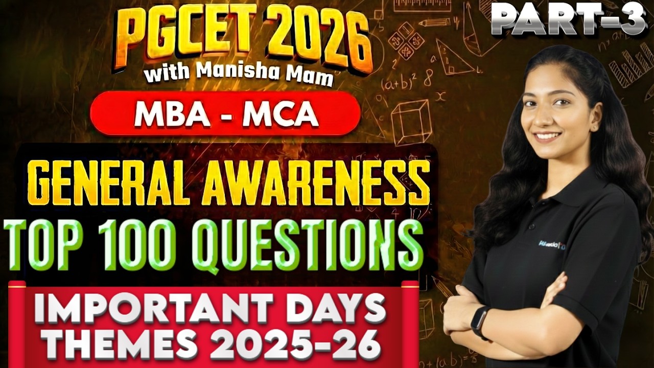 PGCET  MBA - MCA 2026 | GENERAL AWARENESS  | TOP 100 QUESTIONS  PART- 3   #pgcetexam2026
