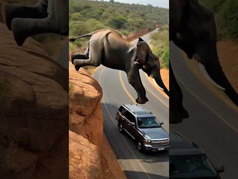 'Unbelievable! Elephant Takes a Giant Leap from a Rock! 🐘😱 #Elephant #Wildlife #EpicJump'