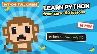 Learn Python in 16 Minutes: Full Course for Beginners 🐒 (20 Lessons, From Zero)
