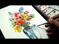 Flower vase drawing with watercolor ll Very easy