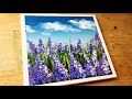 Acrylic Painting for Beginners Lavender Field Demo/ Fan Brush/ Palette Knife Techniques