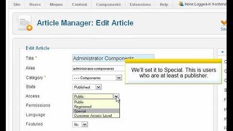 ‪Joomla 2.5 - ‬Change Access Level
