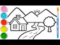 🏡🌳🐑 Peaceful Nature Scenery Drawing, Painting &amp; Coloring