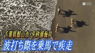 波打ち際を乗馬で疾走