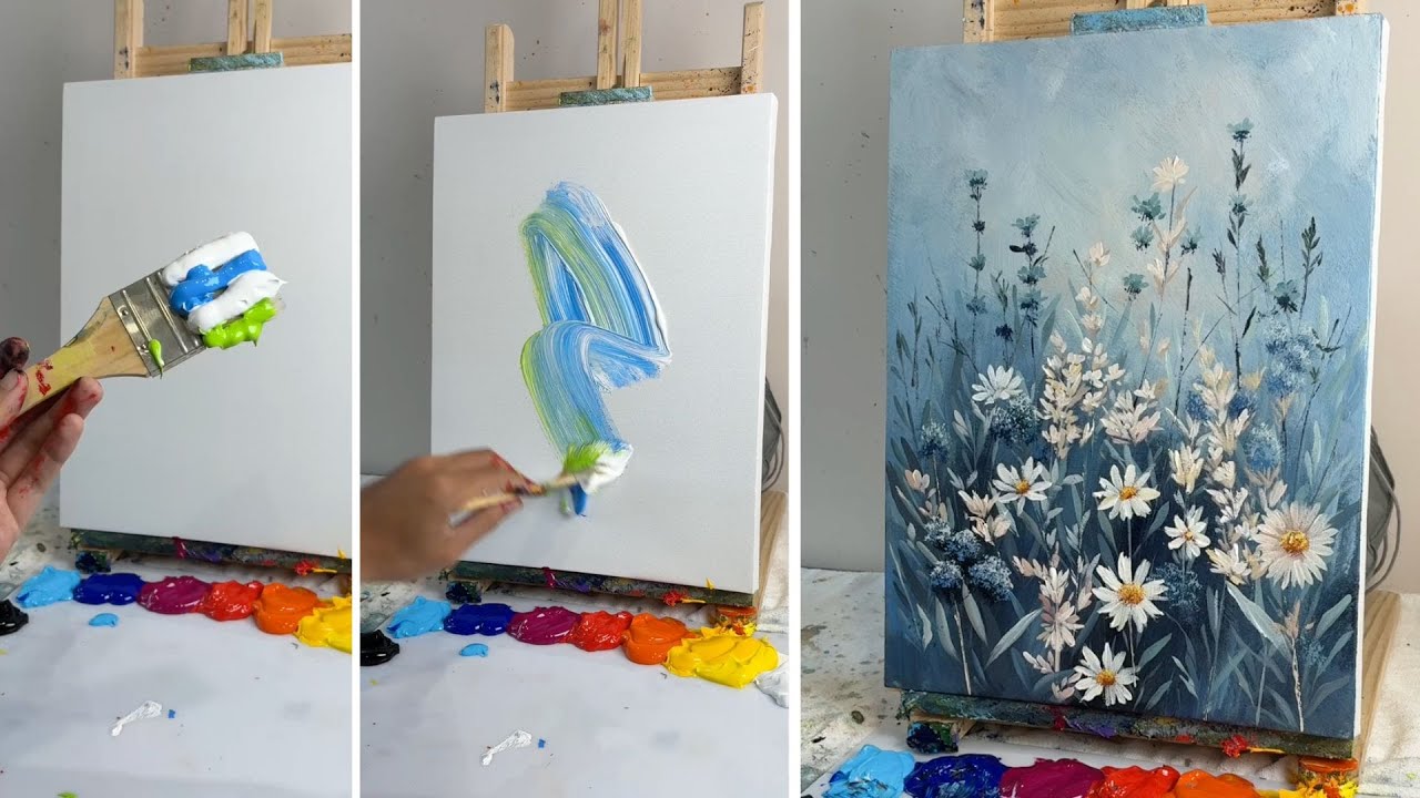 Serene Wildflower Meadow | Soft & Elegant Acrylic Painting Tutorial for ...