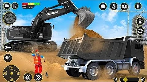 Excavator Backhoe Loading Dump Truck with Sand at Quarry Site - Android Gameplay