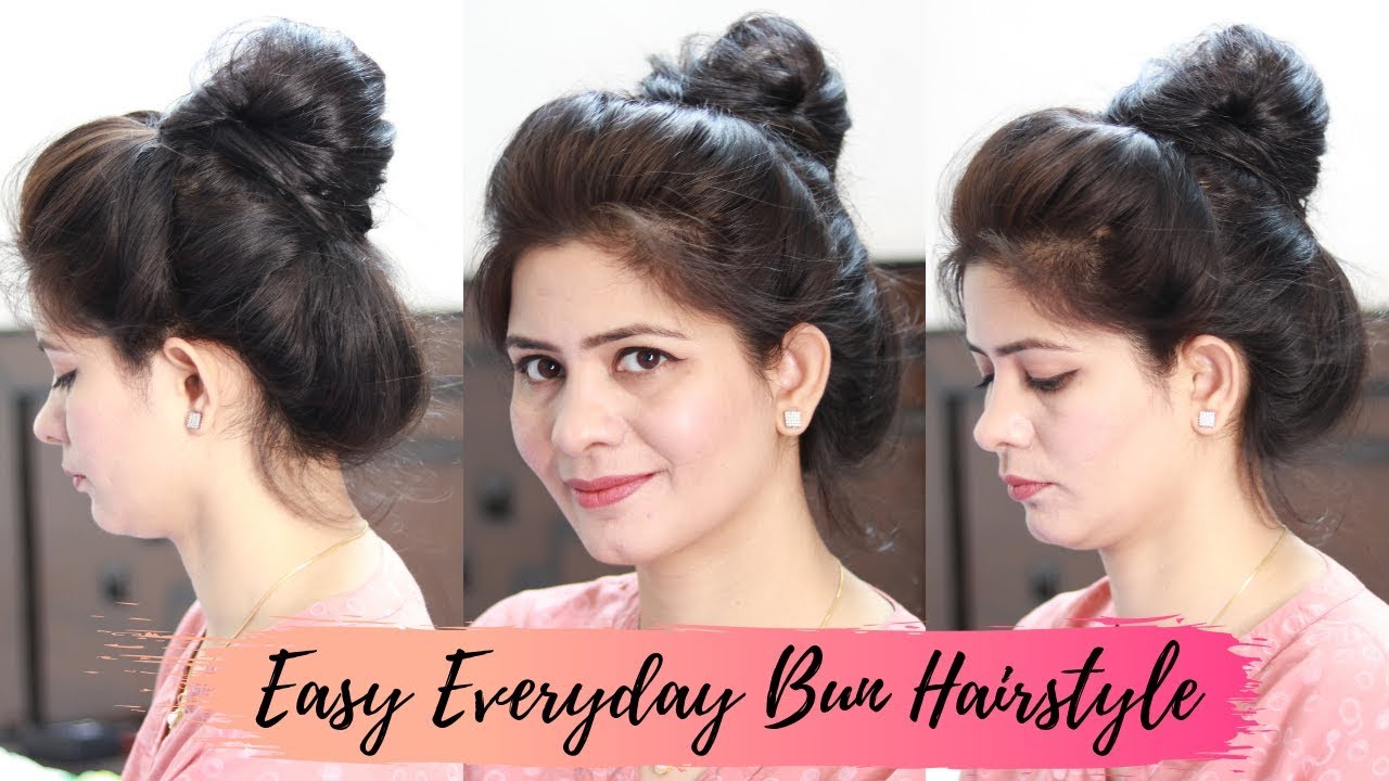 EASY Everyday Messy Bun Hairstyle for School, College,Work | Deepika ...