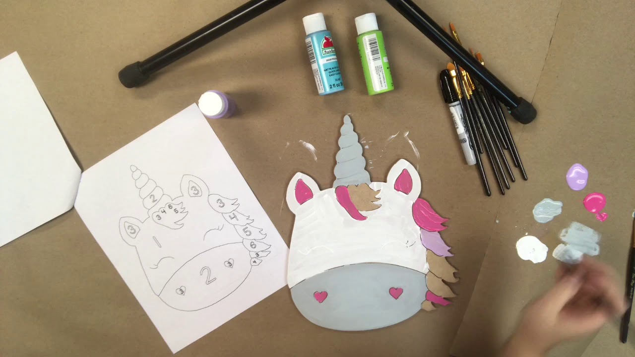 Unicorn Head DIY, Unfinished Wooden Cutout Craft, Paint by Line