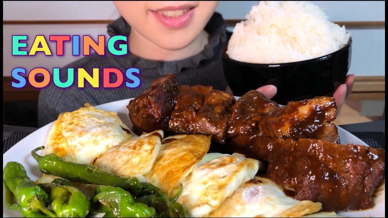 《Eating sounds/No talking》厚切り豚煮込み!目玉焼き!ししとう!ごはん!Braised pork!