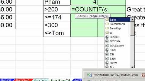 Office 2010 Class #24: Excel Functions COUNTIF & SUMIF Count and Add with one Condition (Criteria)