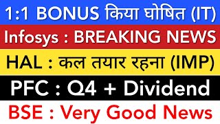 HAL SHARE LATEST NEWS TODAY 🔥 INFOSYS SHARE NEWS • PFC DIVIDEND • BSE SHARE • STOCK MARKET INDIA