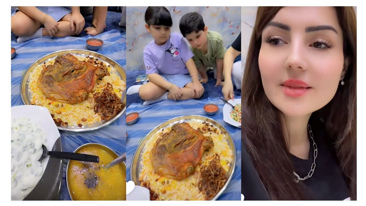 نور وعصام 🥰 ليوم الغداء خورافي مندي بلحم😋 وشحم يسلام سلم مع الابطال ❤️