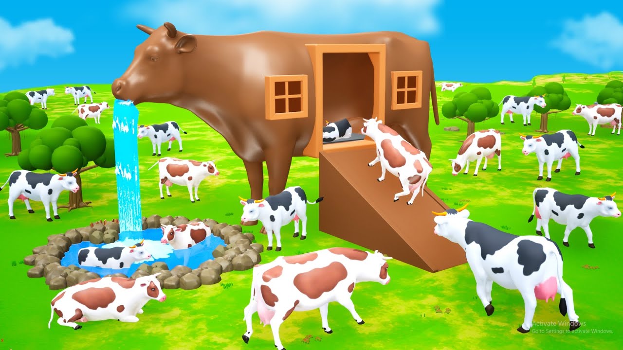 Giant Cow Mud House Farm   Cow Videos  Cows Farm 3D Animated Cartoon Videos  Funny Animals 2022