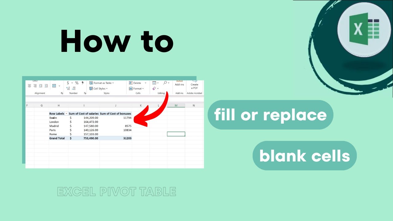 Excel Pivot Tables How to Fill or Replace Blank Cells - YouTube