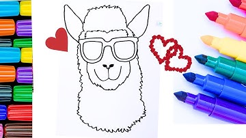 How To Draw A Funny Summer Llama With Sunglasses  / Coloring and Painting With Asma Art