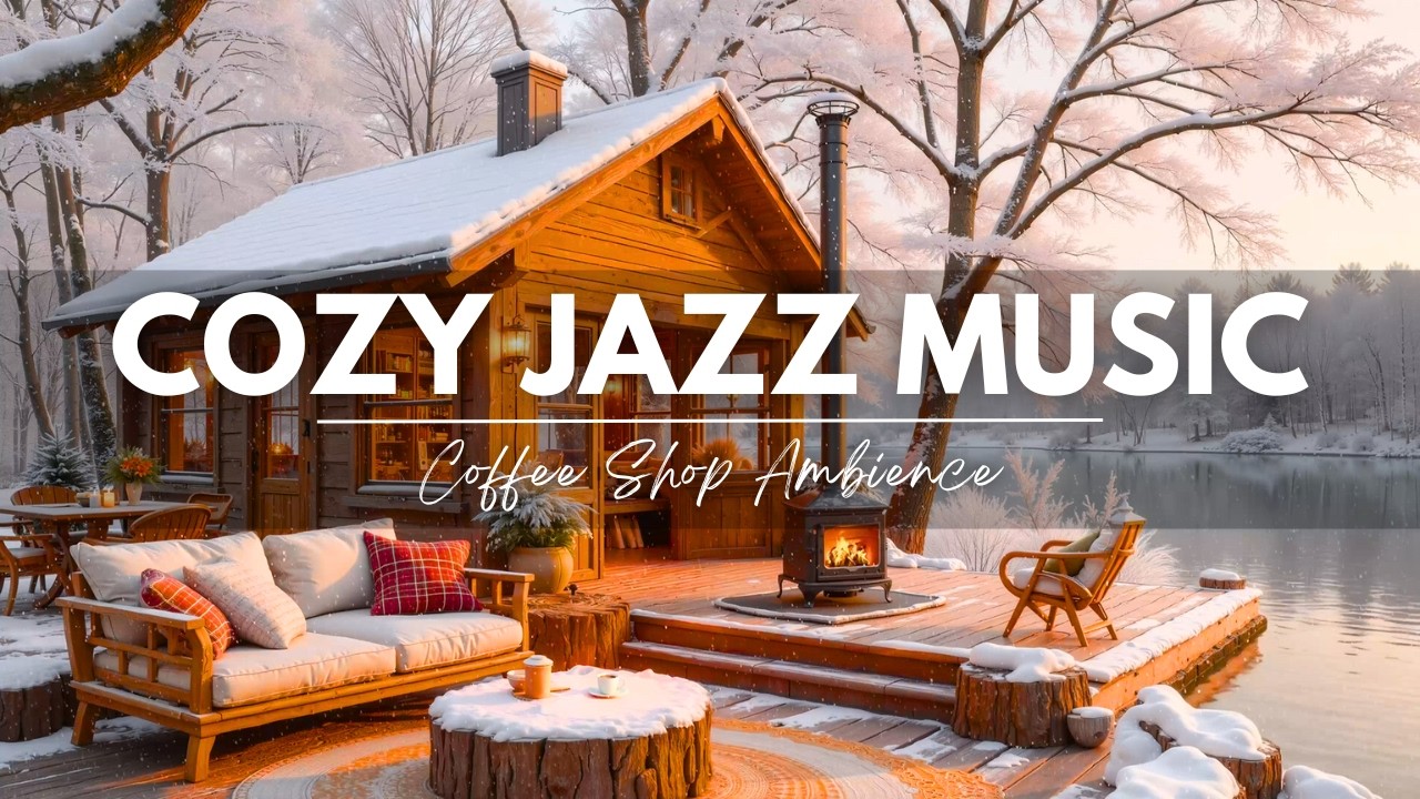 Warm Crackling Fireplace & Cozy Jazz Instrumental Music in Coffee Shop Ambience to Study and Relax