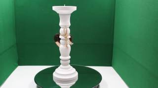 Traditional Style Tall Wooden Pillar Turned Candle Stick For use with pillar candles this is a white wooden turned candle holder, perfect for mantle pieces. Available from https://www.