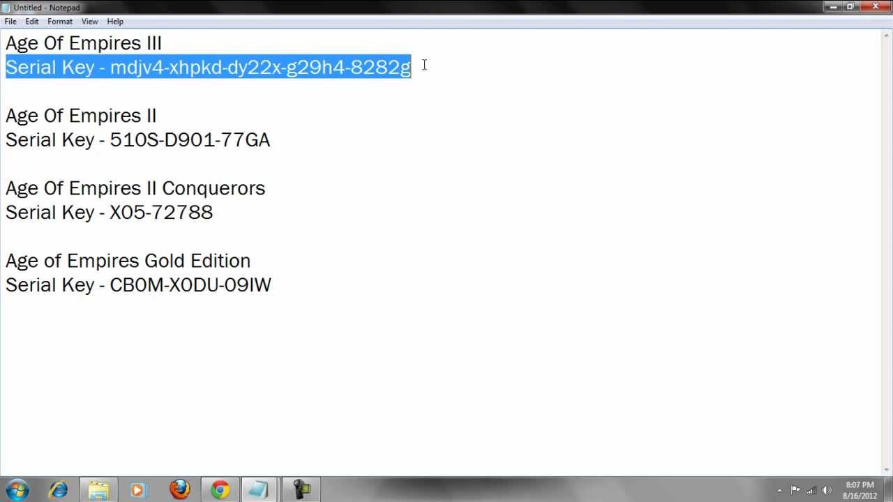 Age of empires serial key or number