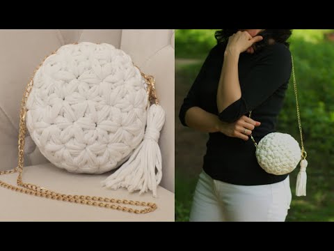 მრგვალი ხელჩანთა ყვავილებიანი უზორით. IV. Crocheted round handbag with flowers pattern. IV.
