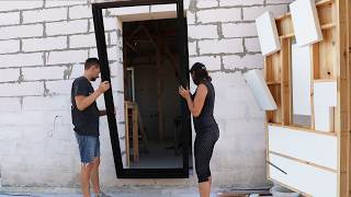 Homemade WOODEN DOOR with a Amazingly Simple yet Warm DESIGN | Builds Small HOUSE -Ep.5