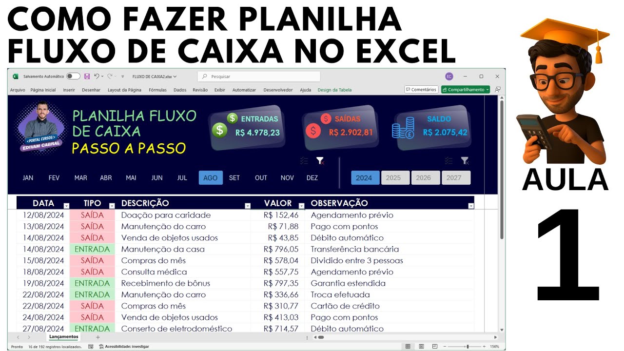 Como Fazer Planilha Fluxo de Caixa no Excel Aula 01