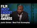 Justin Simien wins Best First Screenplay at the 30th Film Independent Spirit Awards