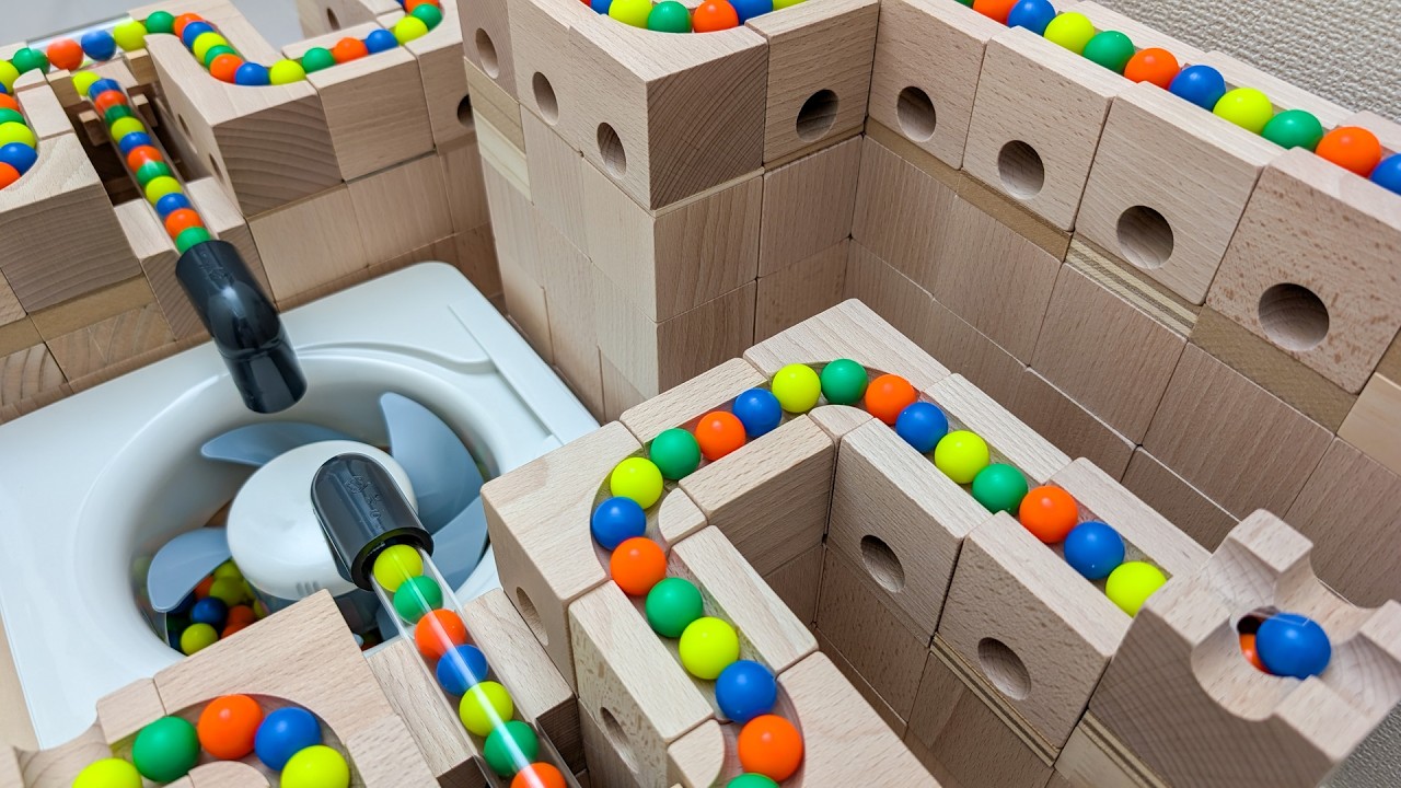 マーブルランレース☆ミニ換気扇シャッター＋キュボロ＋阪急電車と踏切＋JR中央線と駅舎＋京浜東北線