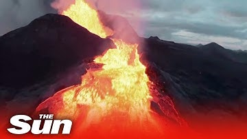 Incredible moment drone crashes into erupting Icelandic volcano, caught on camera