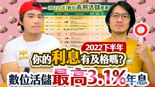 央行都升息了 你的數位帳戶加碼了嗎？ 最新2022下半年高利活儲 各家優惠利率/額度限制更新 首次申辦精選這3家！｜夯翻鼠FQ&A62