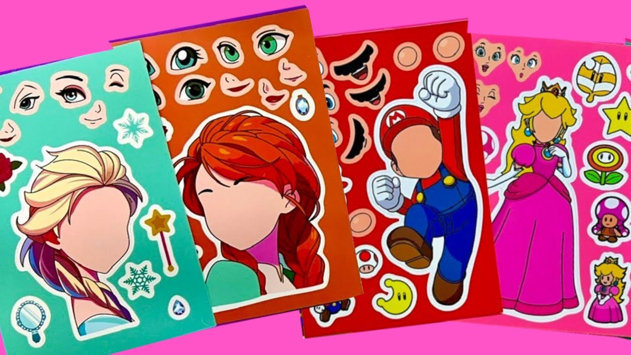 [Paper DIY] Making Disney Princess Elsa Anna Peach Mario Sticker Book # ...