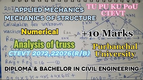 Analysis of truss numerical-3 Diploma/BE first Applied mechanics/Mechanics of structure#ctevt#tu#pu