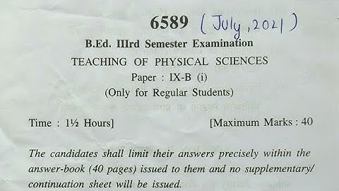 TEACHING OF PHYSICAL SCIENCE || QUESTION PAPER || B. Ed. 3rd sem || H. P. U. || 2021