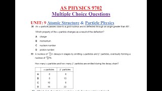 Atomic & Particle Physics ;AS PHYSICS 9702 [MULTIPLE CHOICE QUESTIONS] #Part 1