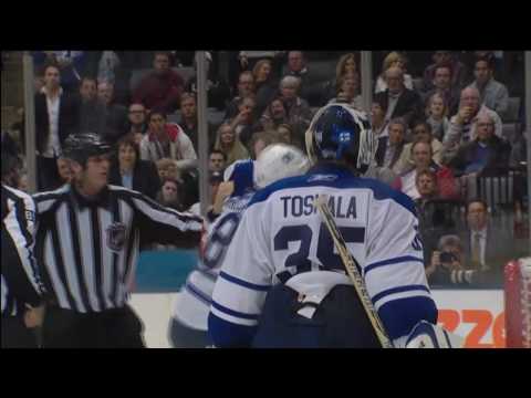 Mike Komisarek vs Travis Moen and Matt Stajan Goal - October 1st 2009 - Maple Leafs vs Habs (HD)