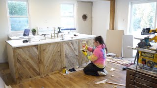 Trying to DIY expensive floor to ceiling kitchen cabinets & Farmhouse herringbone island REVEAL!