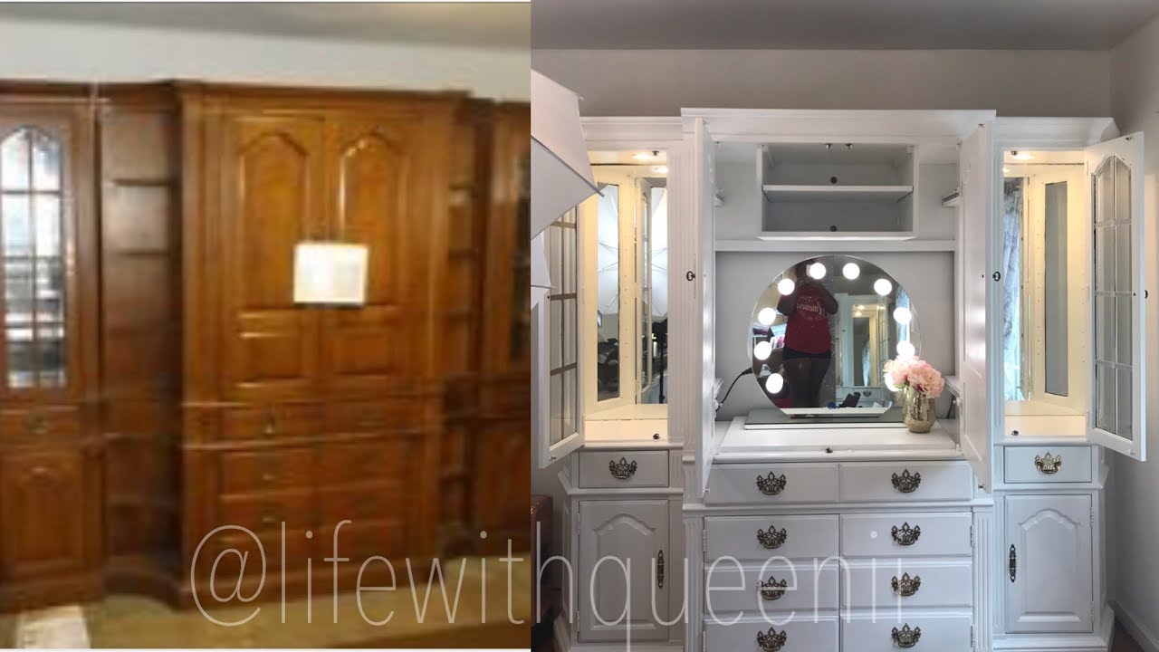 Entertainment unit make over into Vanity makeup storage YouTube