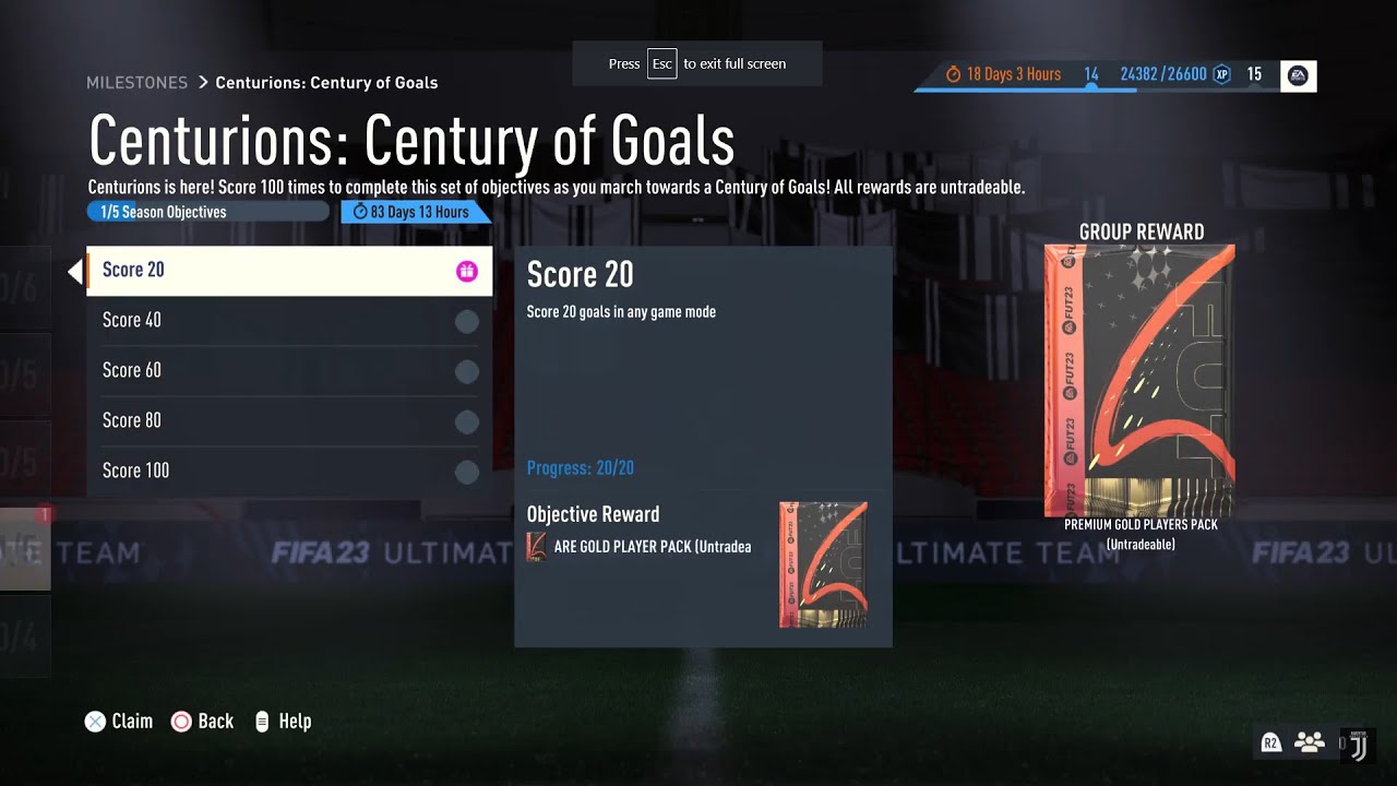FIFA 23- Milestones Objectives (Score 20) Reward 