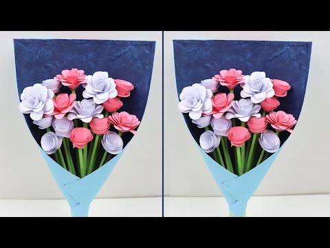 How to Make Beautiful Paper Rose Flower Bouquet - EzzyCraftsDIY
