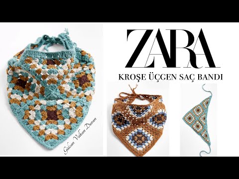 ZARA Kroşe Üçgen Saç Bandı Motif Birleştirme Tarifi - Part 2