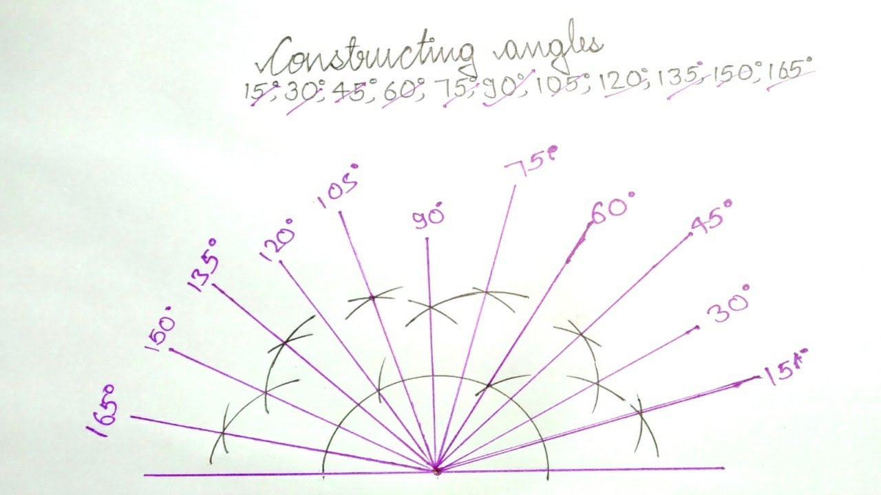 constract angles 15,30,45,60,75,90,105,120,135,150,165constructionwith compassin hindi YouTube