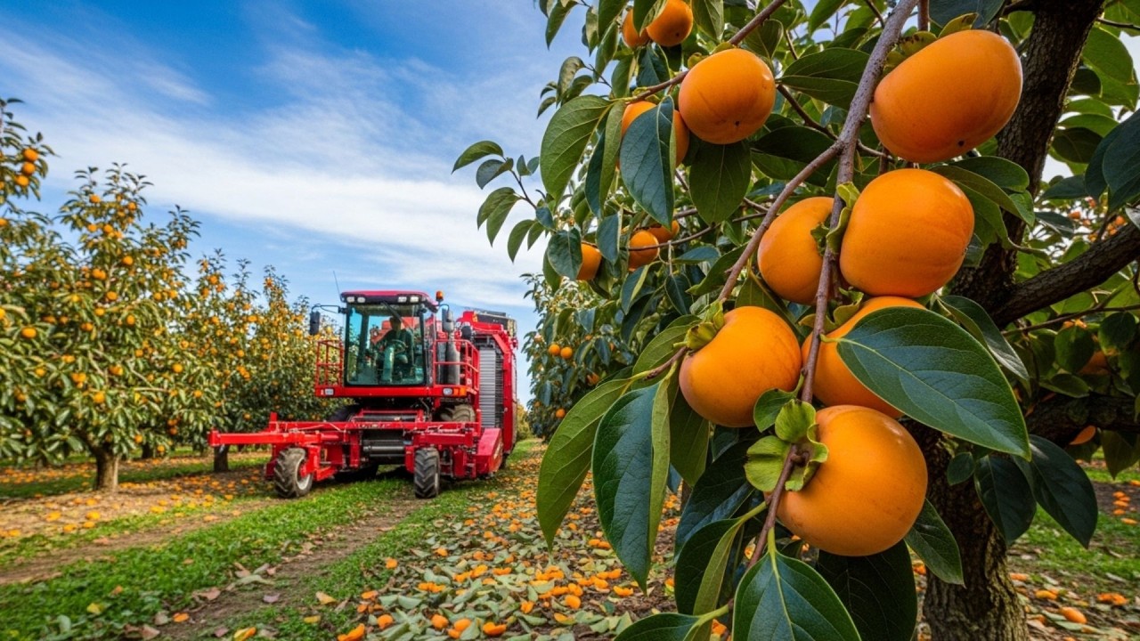 Процесс сбора урожая в японских плантациях хурмы премиум-класса