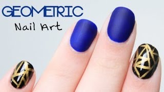Simple Geometric Black and Navy Nail Art | TotallyCoolNails