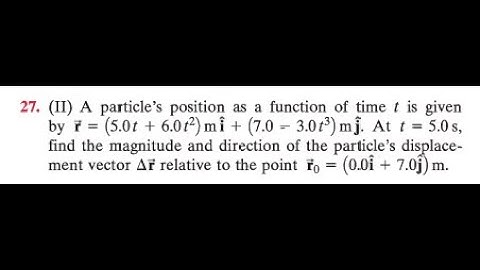 A particle’s position as a function of tme t is given 𝑟 ⃗ = ( 5.0 𝑡 + 6.0 𝑡 2 ) 𝑖 ^ + ( 7.0 − 3.0 𝑡
