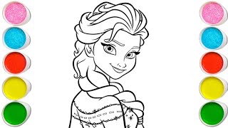Elsa Frozen From Disney Drawing, Painting and Coloring for kids and Toddlers, Let's draw together 