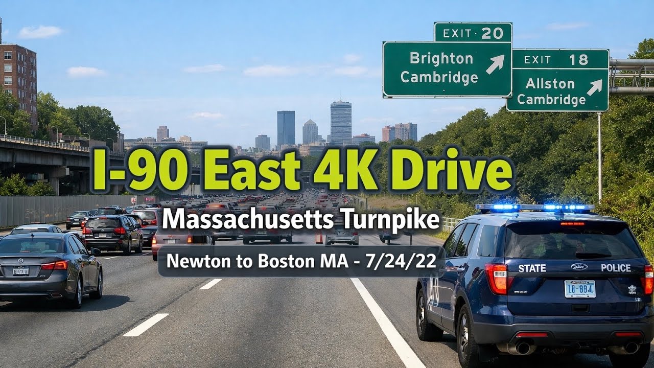 🛣️ I-90 East 4k Drive | Massachusetts Turnpike | Newton to Boston MA - 7/24/22