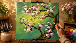 Easy Cherry Blossom Branch Acrylic Painting | Simple Spring Floral Tutorial for Beginners
