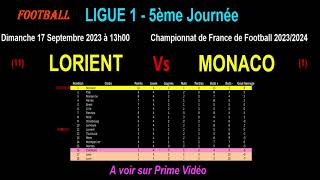 LORIENT - MONACO : match de football de la 5ème journée de Ligue 1 - Saison 2023-2024