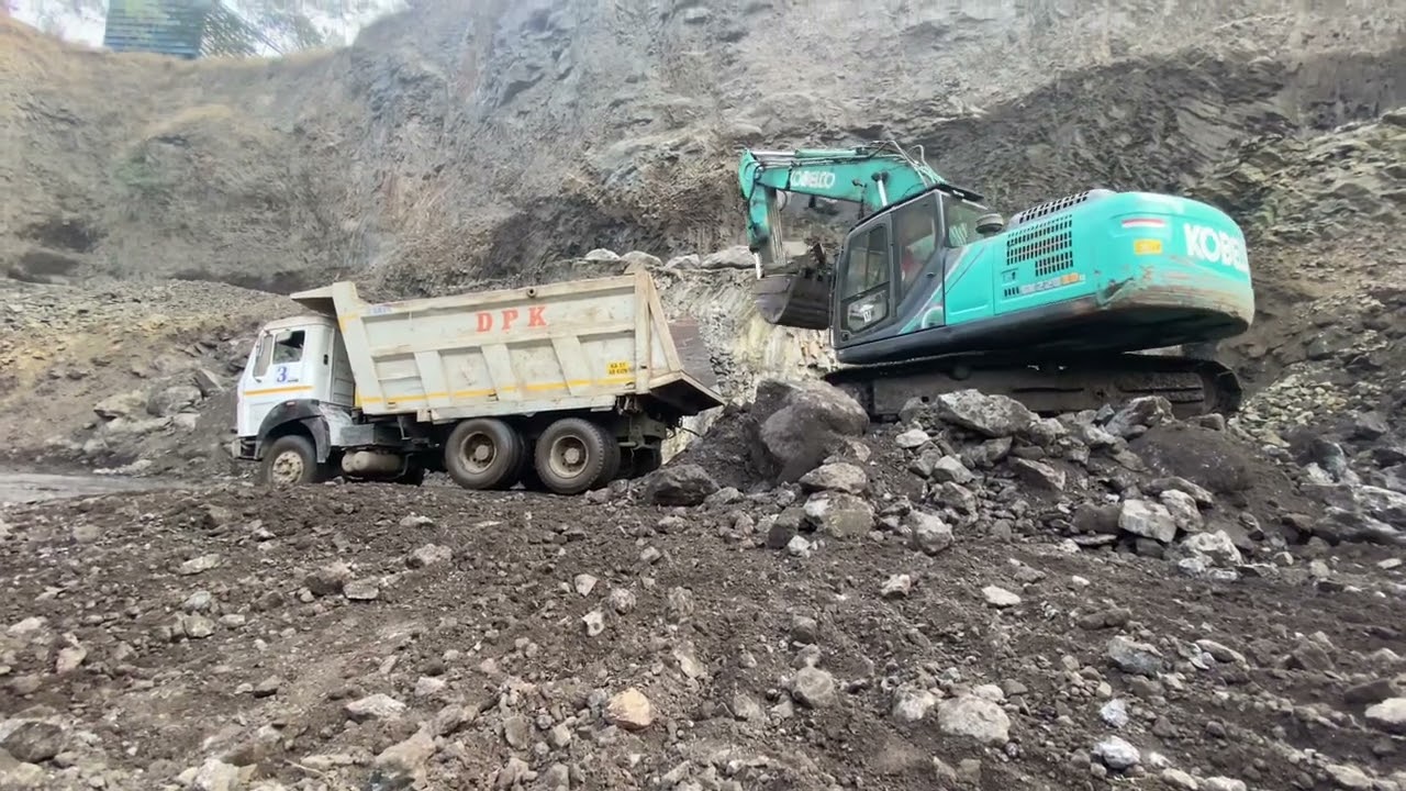 powerful work Kobelco 220 | Tata truck digging in Kobelco | JCB works 3dx