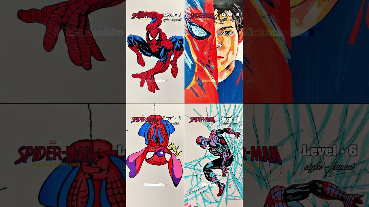 Drawing Spider Man in DIFFERENT LEVELS COMPILATION #shorts #spiderman