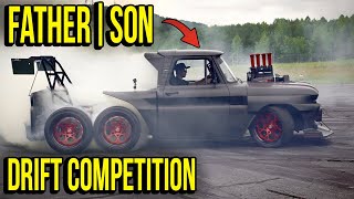 Father Son Drifting Competition! Tandem Axle Truck Drifting For The First Time Ever! *FUNNY